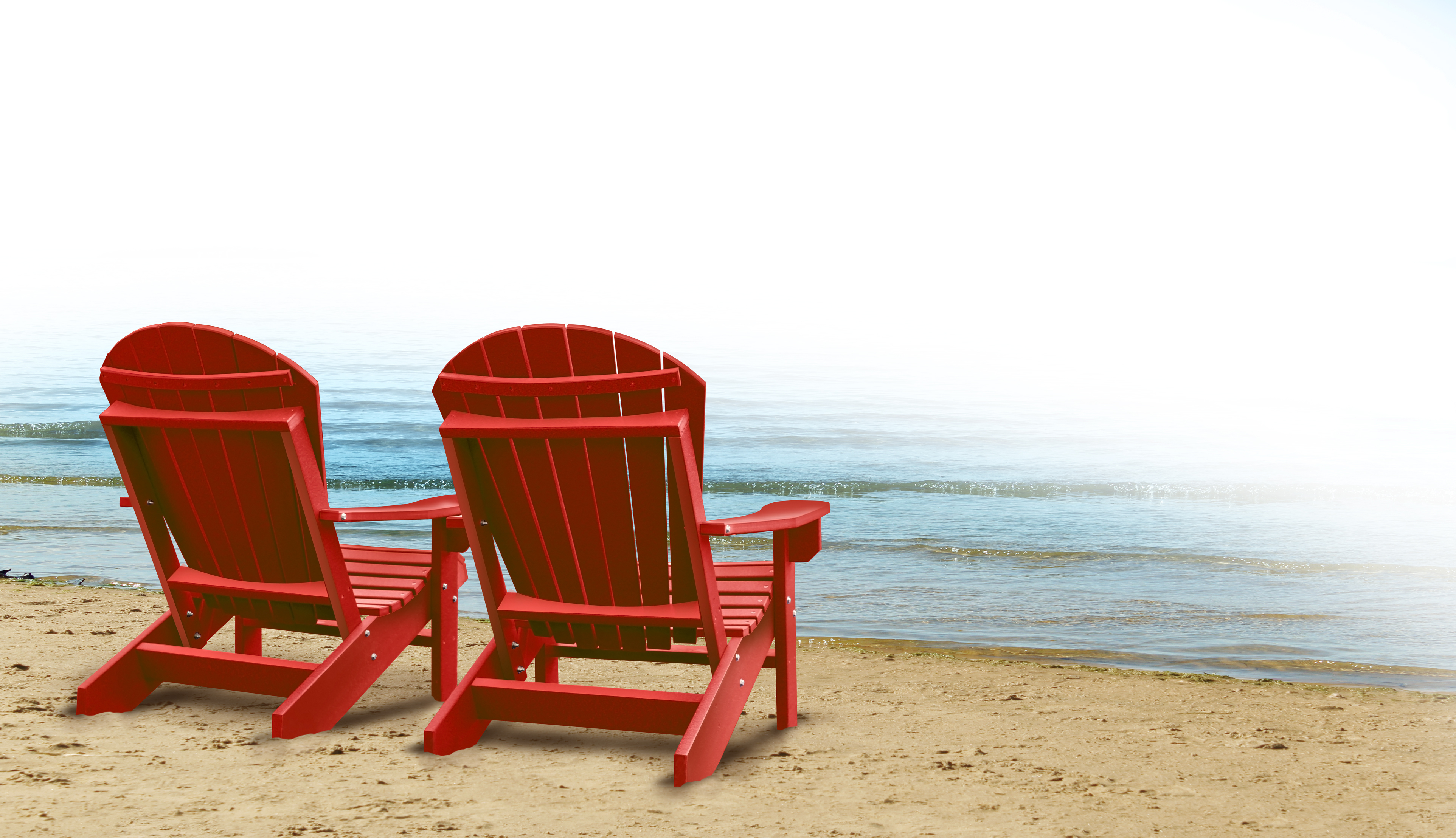 2 red chairs on beach