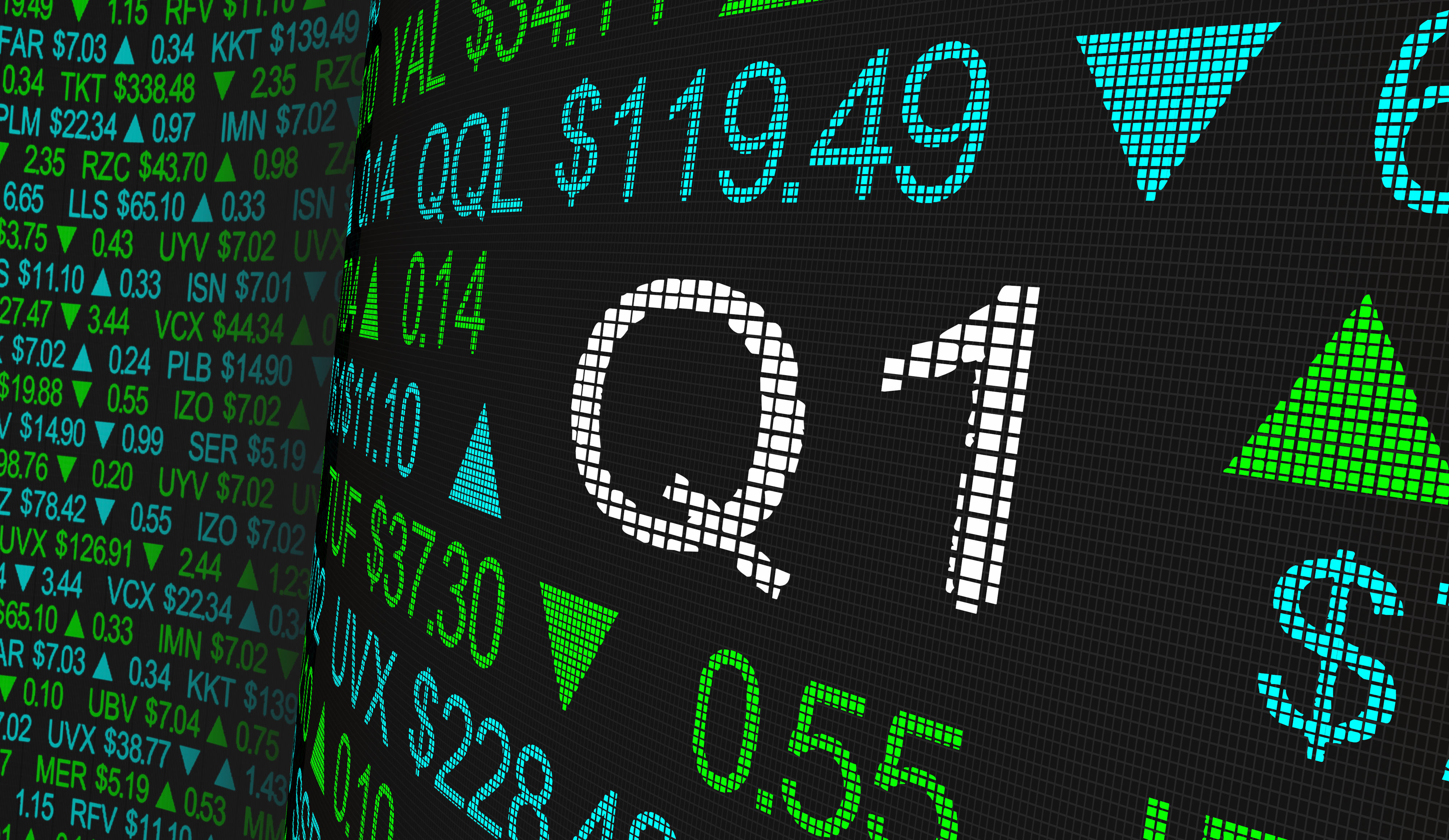 Q1 1st First Quarter Period Stock Market Ticker Words 3d Illustration