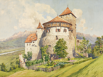 Ludwig Hans Fischer, detail from “View of Vaduz Castle from the south,“ 1907 