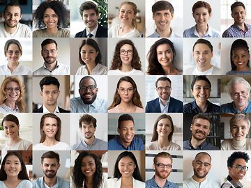 Collage board of individuals from a diverse range of ethnic backgrounds.