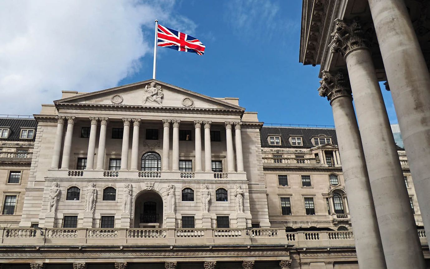 Bank of England with flag