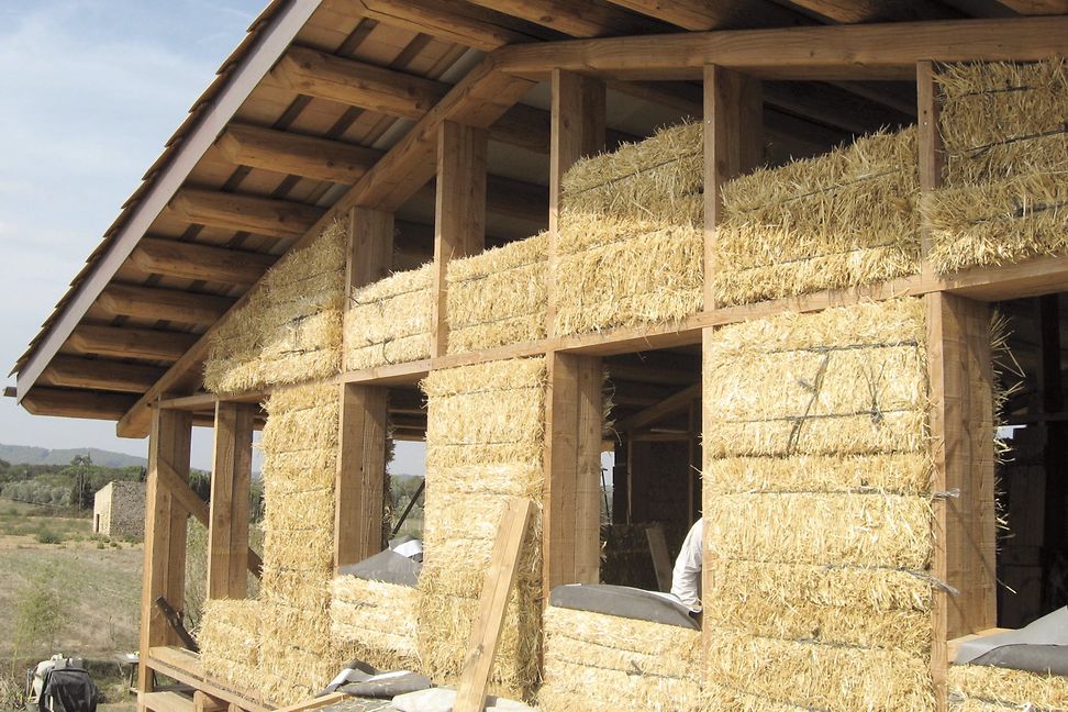 A straw bale house in Girona, Spain being built by Rikki Nitzkin