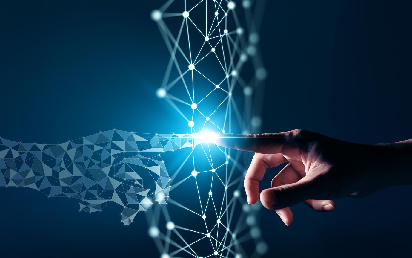 Finger touching computerised hand