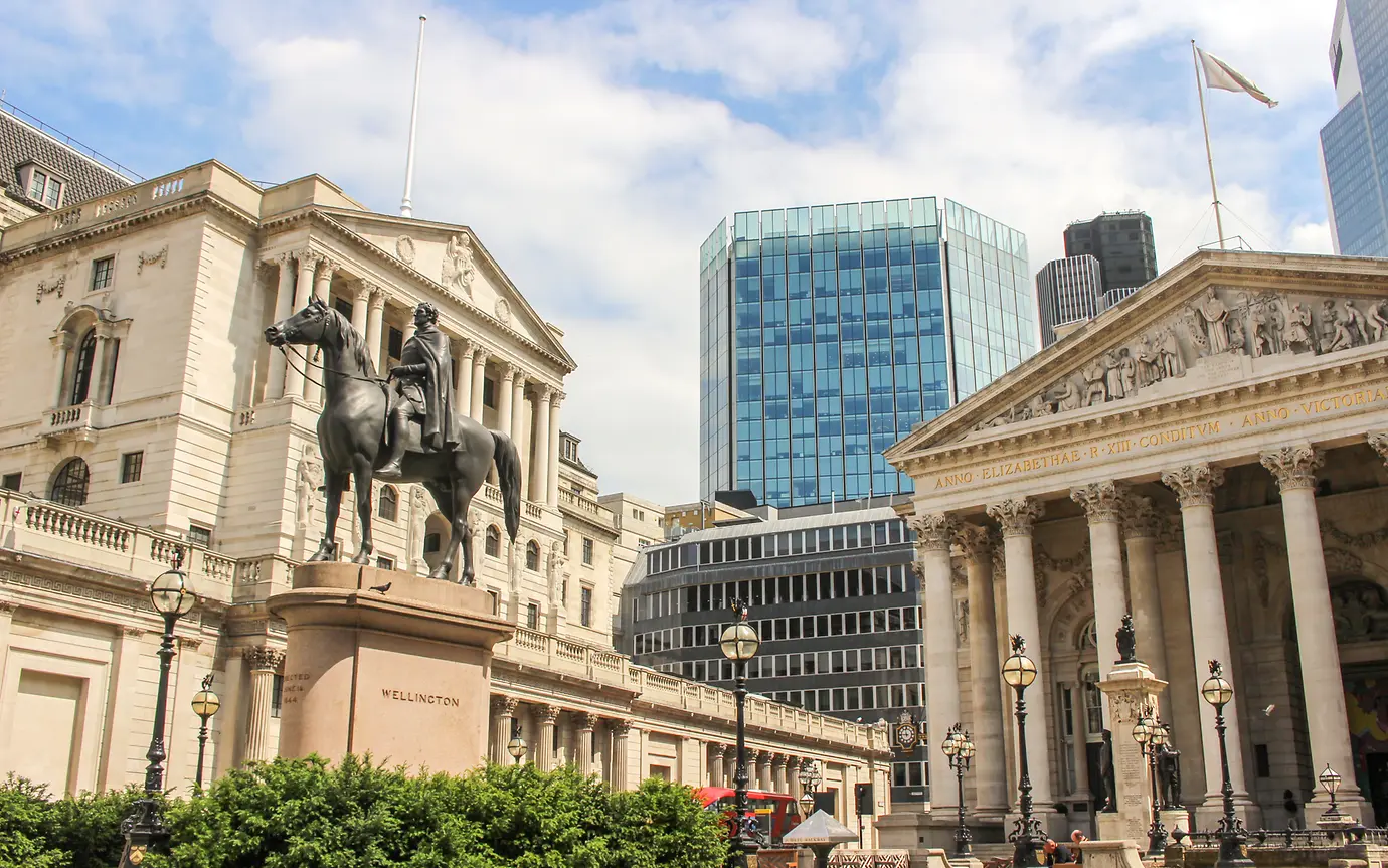 Bank of England and the Royal Exchange in London