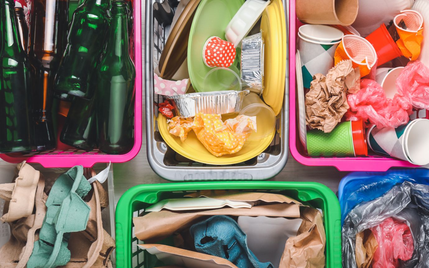 rubbish sorted into recycling sections