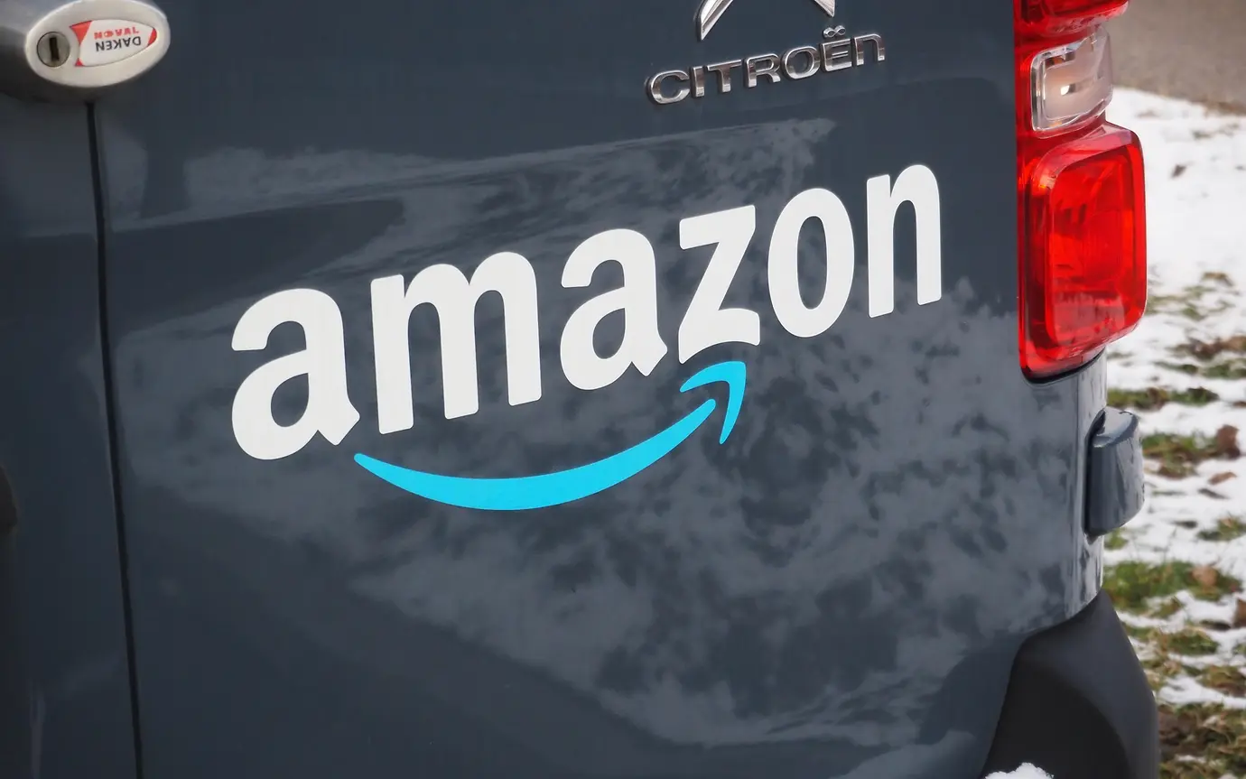 Amazon van, parked in the snow