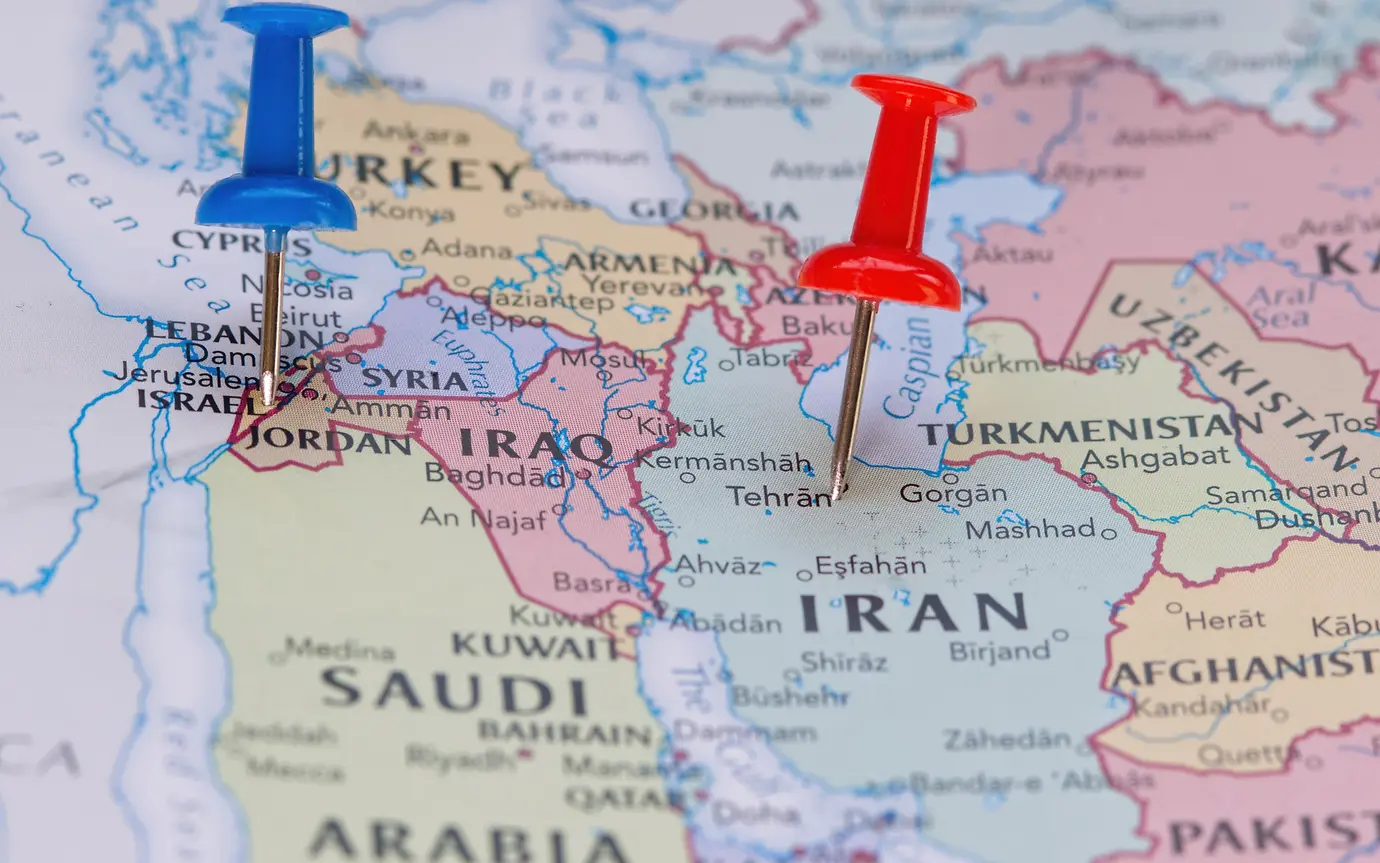 Map of Iran and Israel