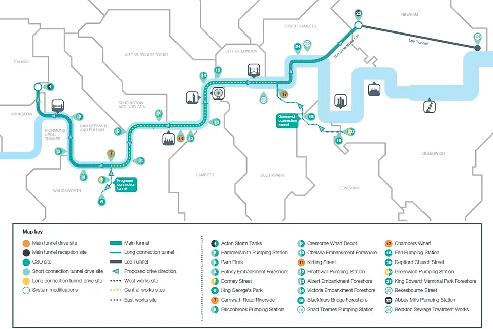 Map of the Thames Tideway Tunnel