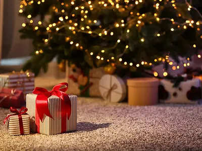 Christmas gift boxes on floor