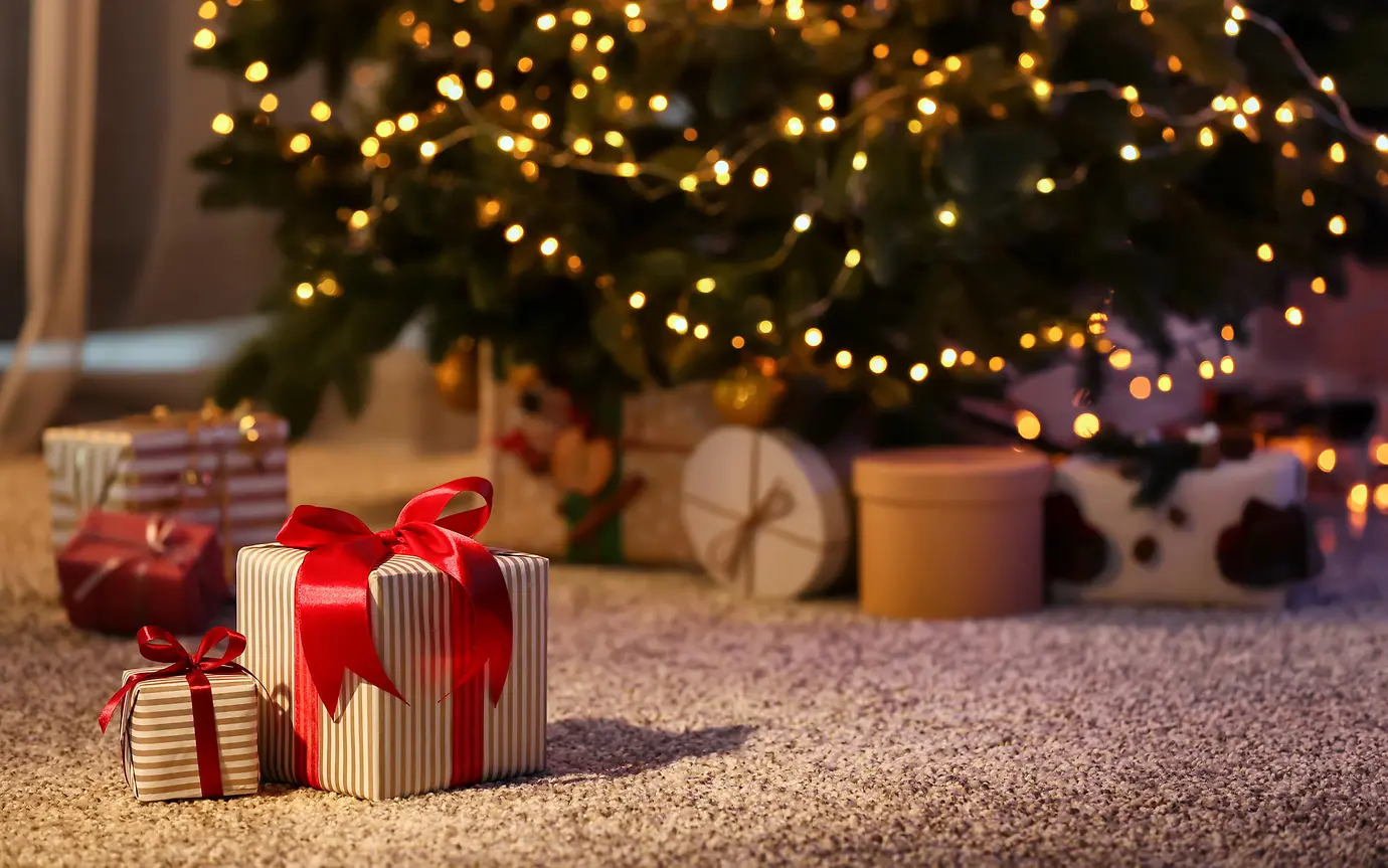 Christmas gift boxes on floor