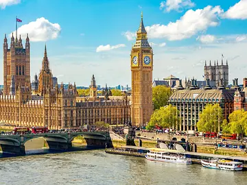 London cityscape with Houses of Parliament and Big Ben tower