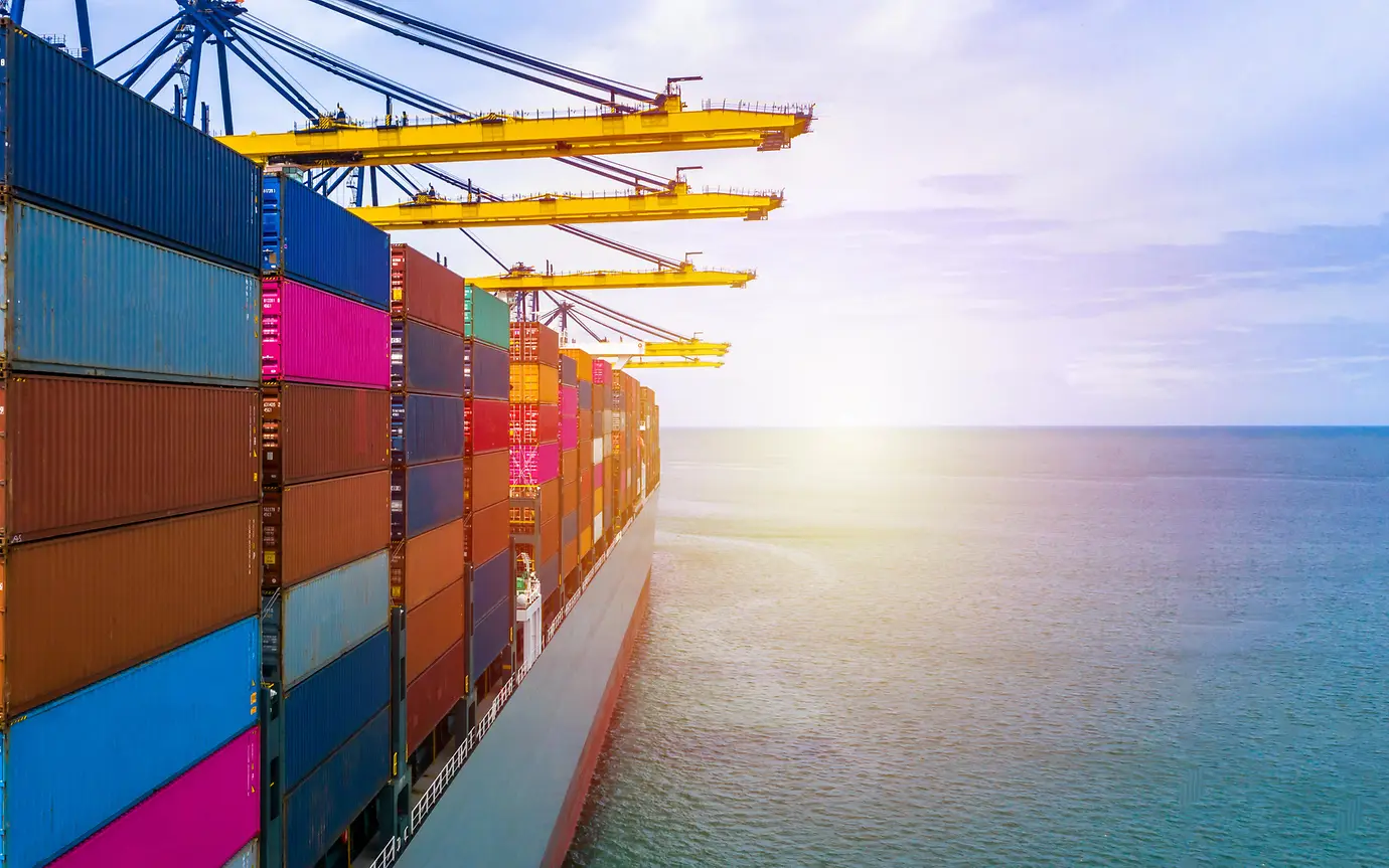 Ship with shipping containers out at sea